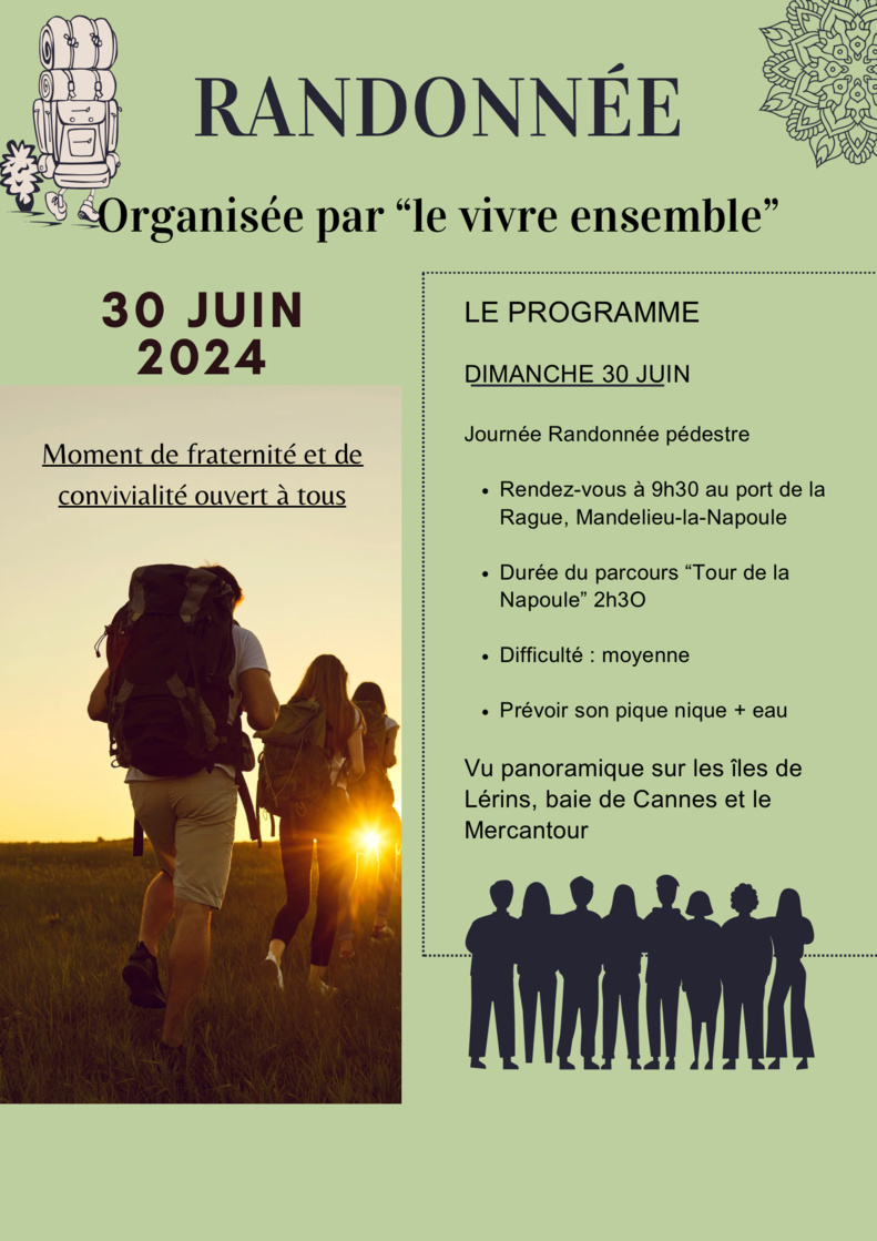 Randonnée avec Pique Nique le 30 juin 2024 sur Mandelieu