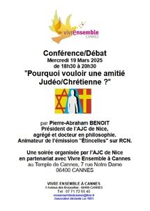 Conférence/Débat  Mercredi 19 Mars 2025 de 18h30 à 20h30