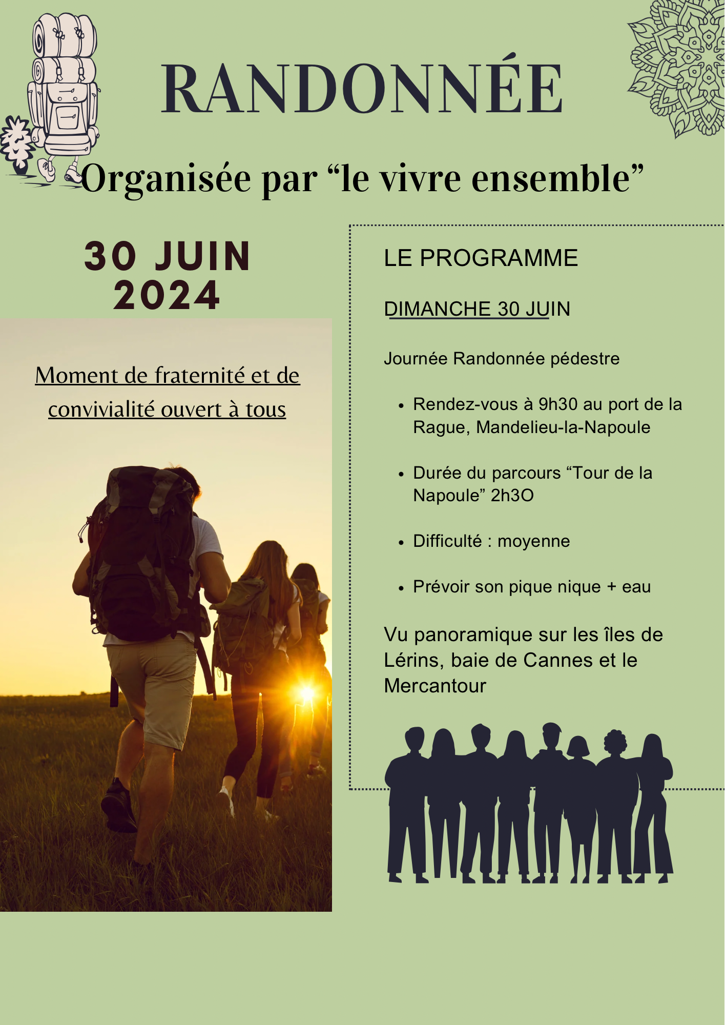 Randonnée avec Pique Nique le 30 juin 2024 sur Mandelieu